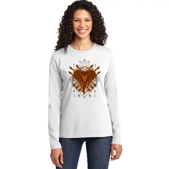 Elephant Head Mandala Ladies Long Sleeve Shirt