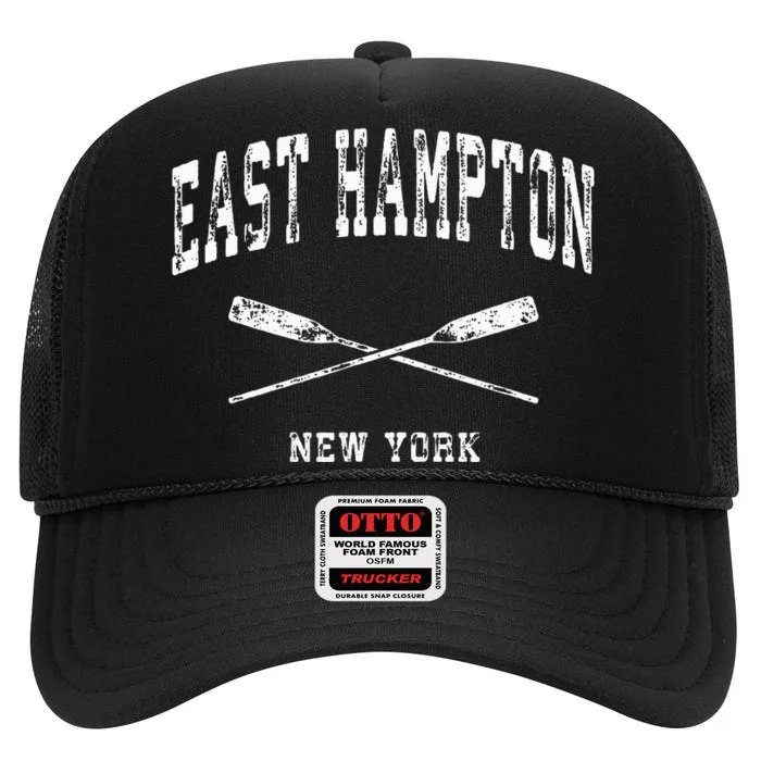 East Hampton New York Vintage Nautical Crossed Oars High Crown Mesh Trucker Hat