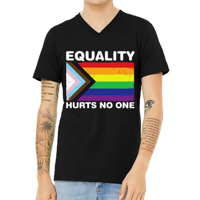 Equality Hurts No One Inclusive Progress Pride Flag V-Neck T-Shirt