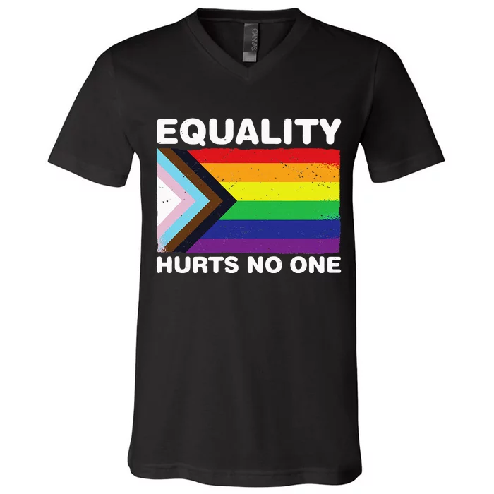 Equality Hurts No One Inclusive Progress Pride Flag V-Neck T-Shirt