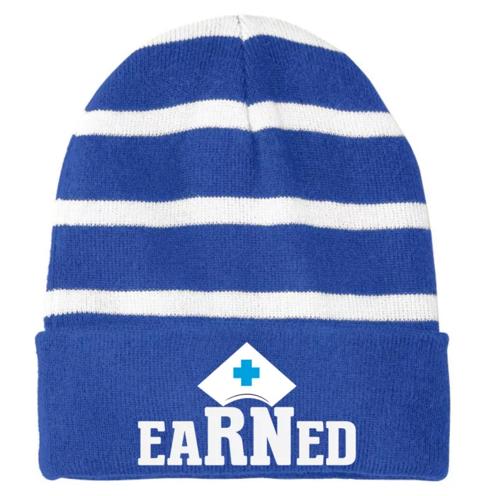 Earned Hospital Nurse Cna Medical Nursing Squad Rn Gift Striped Beanie with Solid Band