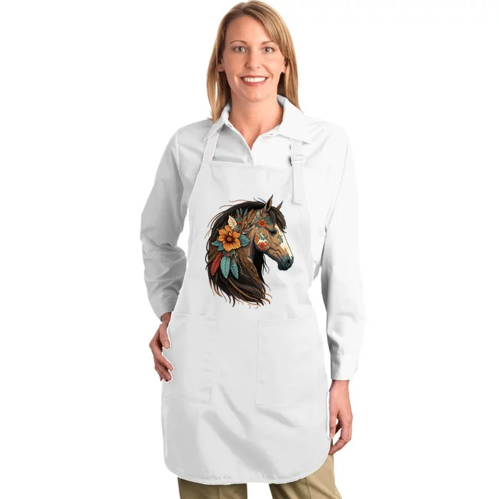 Equestrian Horse Portrait Western CowGirl Horseback Riding Full-Length Apron With Pocket