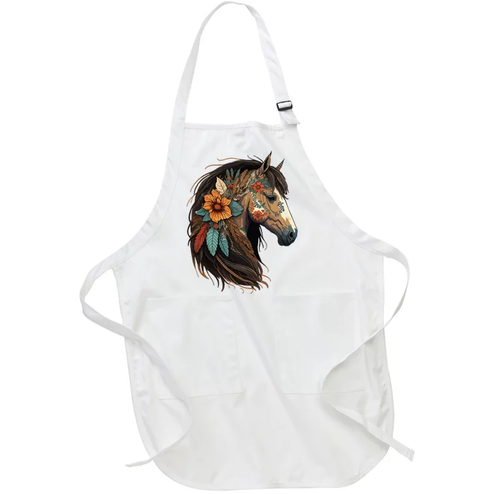 Equestrian Horse Portrait Western CowGirl Horseback Riding Full-Length Apron With Pocket