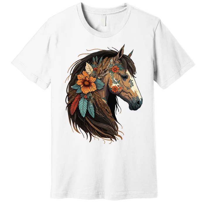 Equestrian Horse Portrait Western CowGirl Horseback Riding Premium T-Shirt