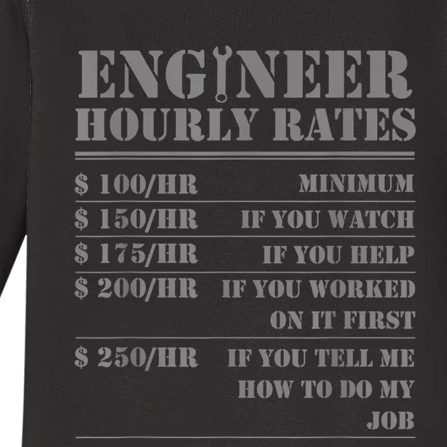 Engineer Hourly Rate Funny Engineering Mechanical Civil Gift Baby Long Sleeve Bodysuit