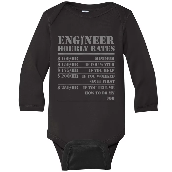 Engineer Hourly Rate Funny Engineering Mechanical Civil Gift Baby Long Sleeve Bodysuit