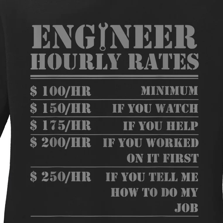 Engineer Hourly Rate Funny Engineering Mechanical Civil Gift Ladies Long Sleeve Shirt