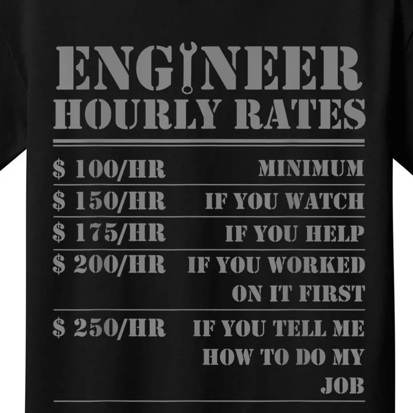 Engineer Hourly Rate Funny Engineering Mechanical Civil Gift Kids T-Shirt