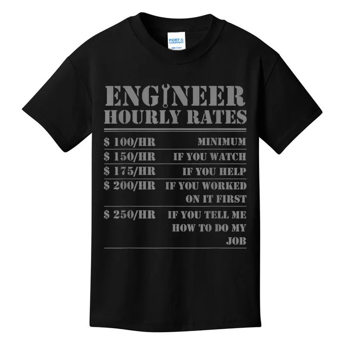 Engineer Hourly Rate Funny Engineering Mechanical Civil Gift Kids T-Shirt