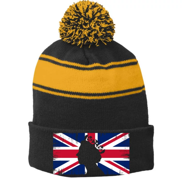 Elizabeth Her Royal Highness Queen Of England Flag Stripe Pom Pom Beanie