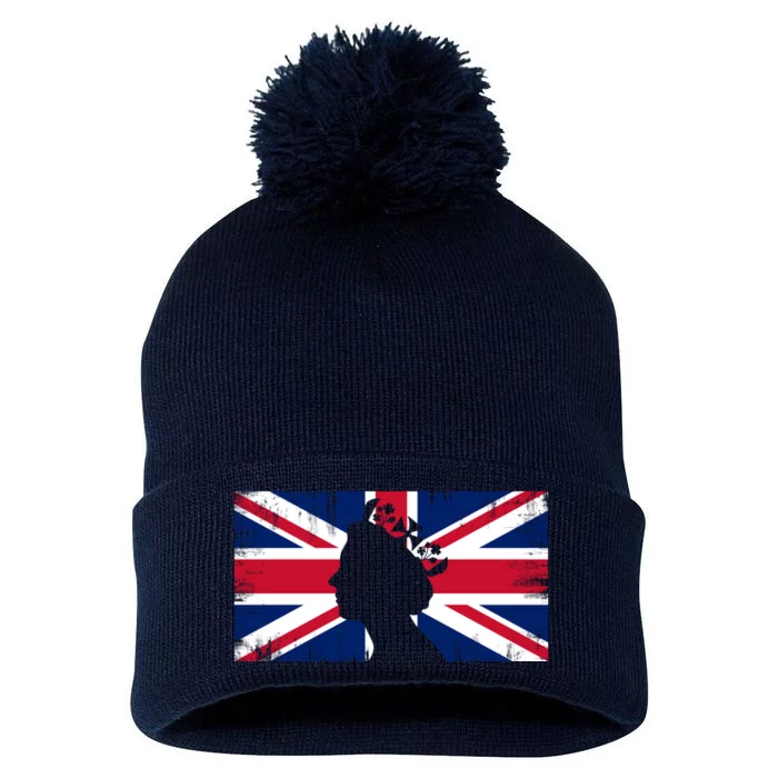 Elizabeth Her Royal Highness Queen Of England Flag Pom Pom 12in Knit Beanie