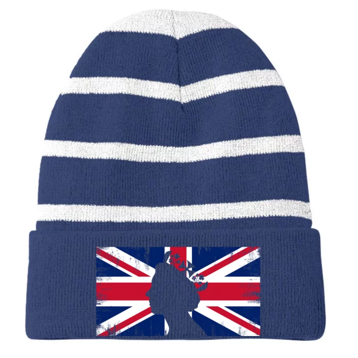 Elizabeth Her Royal Highness Queen Of England Flag Striped Beanie with Solid Band