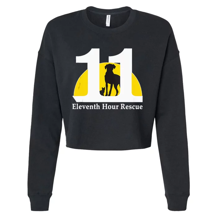 Eleventh Hour Rescue Logo In White Cropped Pullover Crew