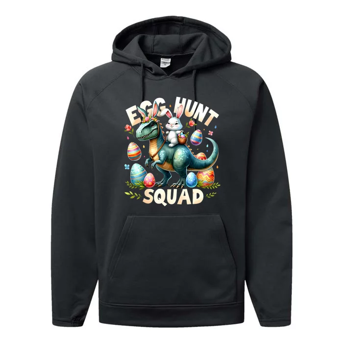 Egg Hunt Squad Bunny Dinosaur Easter Day Bunny Egg Hunt Performance Fleece Hoodie