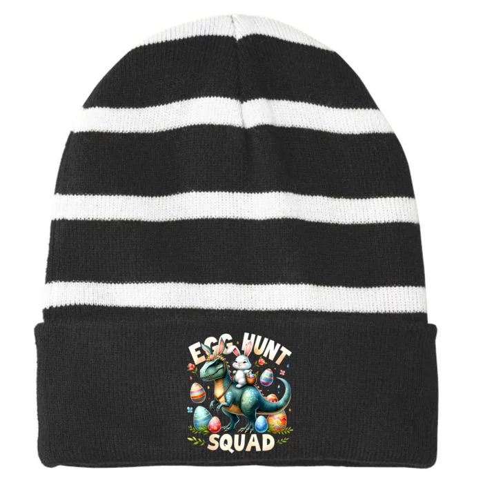 Egg Hunt Squad Bunny Dinosaur Easter Day Bunny Egg Hunt Striped Beanie with Solid Band