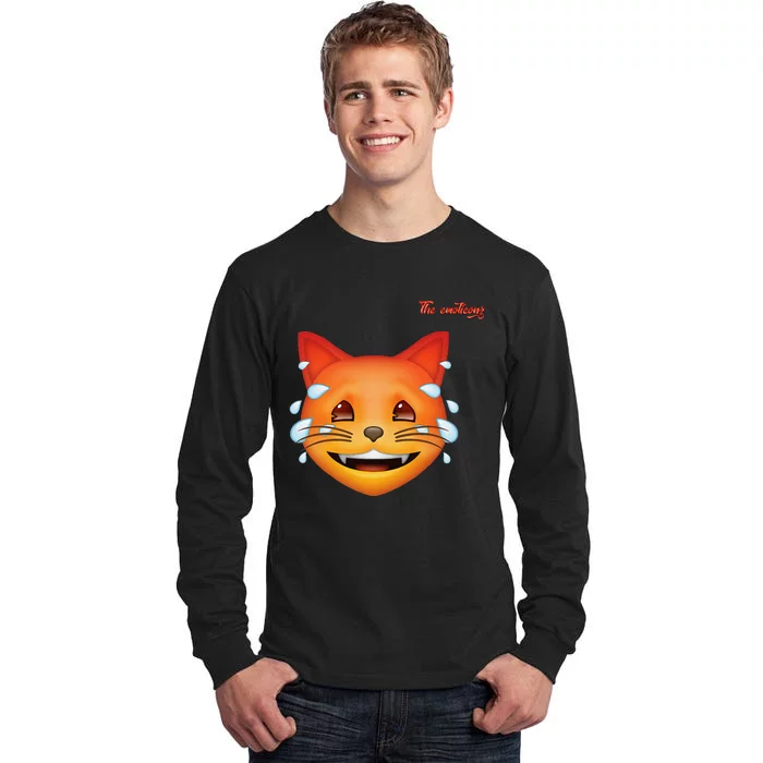 Emoji Heated Sweating Cat Face Tall Long Sleeve T-Shirt