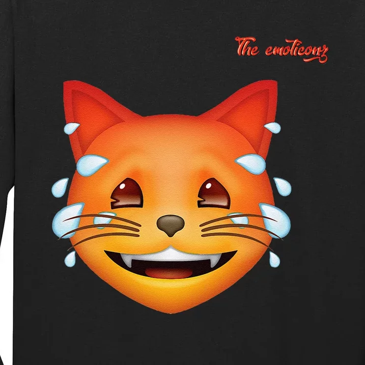 Emoji Heated Sweating Cat Face Tall Long Sleeve T-Shirt