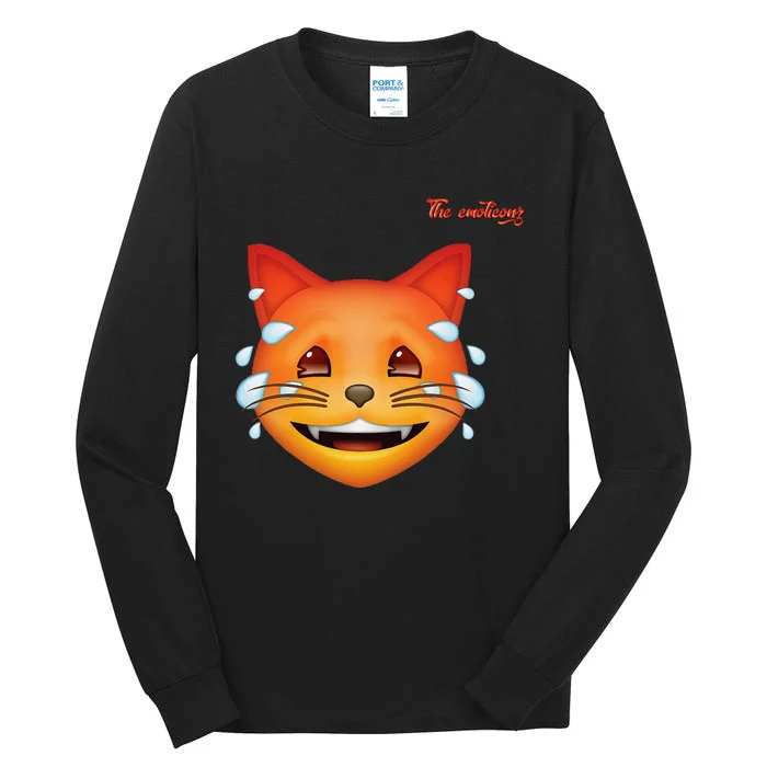 Emoji Heated Sweating Cat Face Tall Long Sleeve T-Shirt