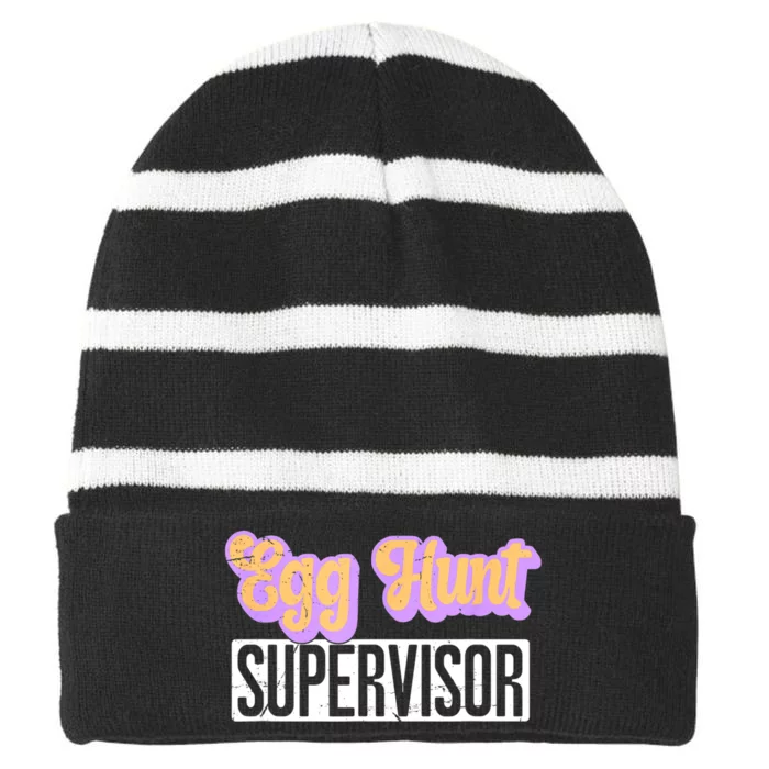 Egg Hunt Supervisor Egg Hunting Squad Women's Easter Striped Beanie with Solid Band