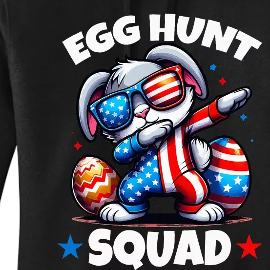 Egg Hunt Squad Funny Easter Bunny Usa Flag Women's Pullover Hoodie