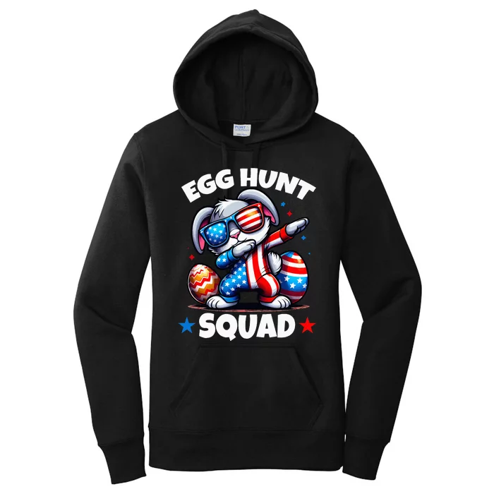 Egg Hunt Squad Funny Easter Bunny Usa Flag Women's Pullover Hoodie