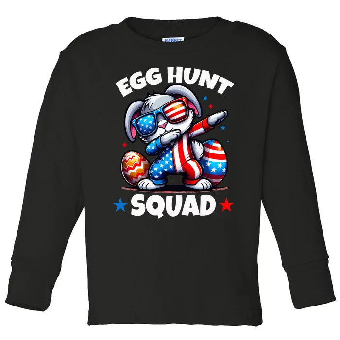 Egg Hunt Squad Funny Easter Bunny Usa Flag Toddler Long Sleeve Shirt