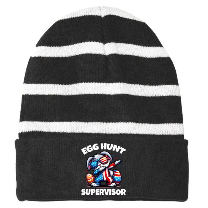 Egg Hunt Supervisor Easter 2024 Family Matching Striped Beanie with Solid Band