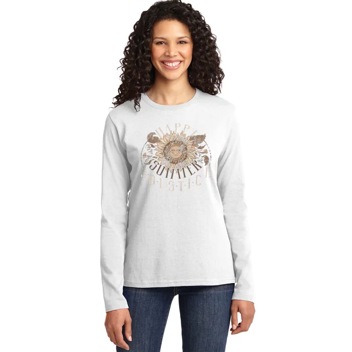 Earthy Happy Summer Solstice Ladies Long Sleeve Shirt