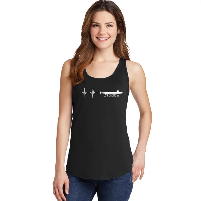 Ekg Heartbeat Uss Georgia Ssgn729 Submarine Ladies Essential Tank