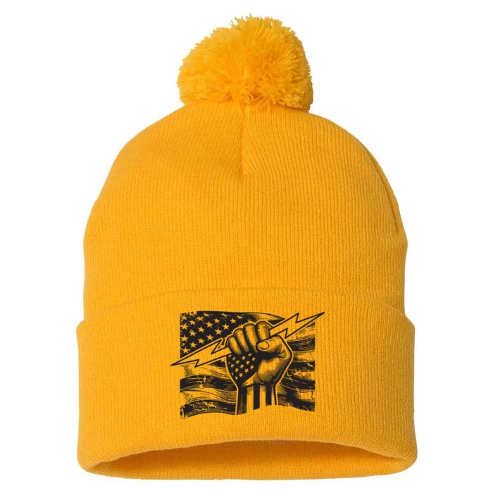 Electrician Hero Usa Flag Electrical Worker Lineman For Pom Pom 12in Knit Beanie