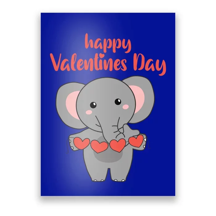 Elephant Happy Valentine's Day Cute Animals With Hearts Gift Poster