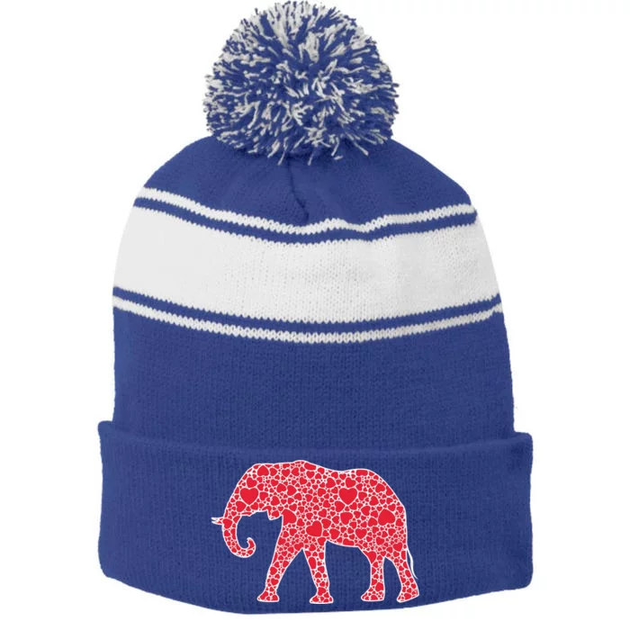 Elephant Hearts Valentine's Day Mammoth Zoo Lover Gift Stripe Pom Pom Beanie