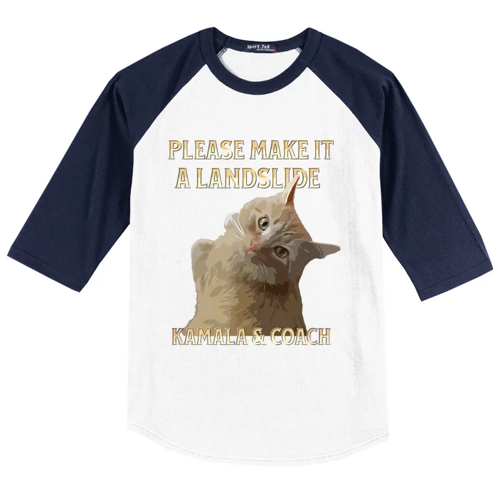 Elect Harris Walz 2024 Cat Please Make It A Landslide Baseball Sleeve Shirt