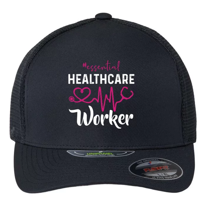 Essential Healthcare Worker Heartbeat Nurse Gift Flexfit Unipanel Trucker Cap