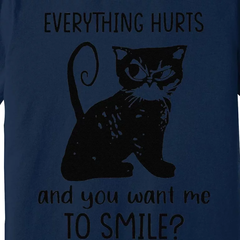 Everything Hurts & You Want Me To Smile Funny Sassy Cat Mom Premium T-Shirt