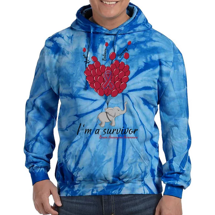 Elephant I'm A Survivor Heart Brain Aneurysm Awareness Gift Great Gift Tie Dye Hoodie