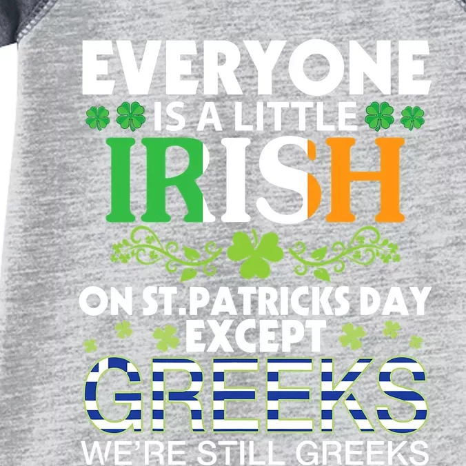 Everyone Is A Little Irish On St Patrick Day Except GREEKS Infant Baby Jersey Bodysuit