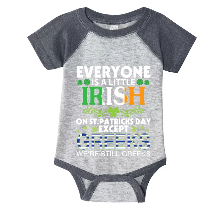 Everyone Is A Little Irish On St Patrick Day Except GREEKS Infant Baby Jersey Bodysuit