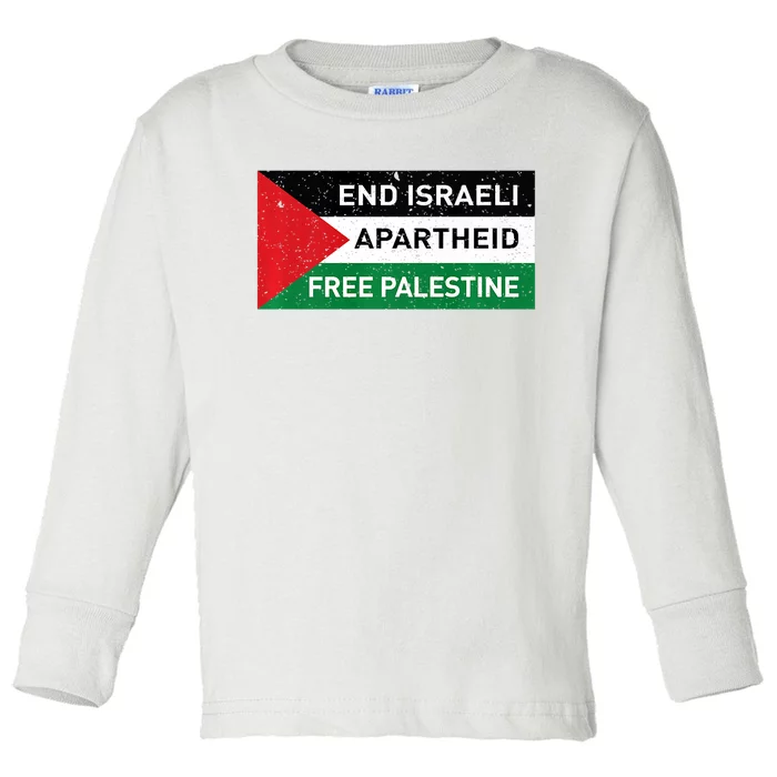 End Israeli Apartheid Free Palestine Flag Toddler Long Sleeve Shirt