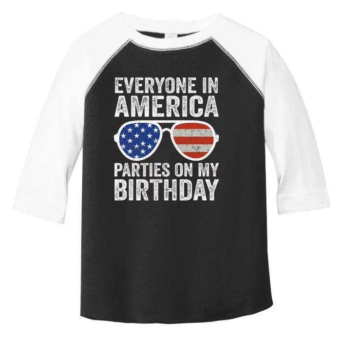 Everyone In America Parties On My Birthday 4th Of July Us Flag Toddler Fine Jersey T-Shirt