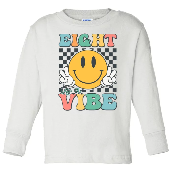 Eight Is A Vibe 8th Birthday Smile Face Hippie Boy Girl Kids Toddler Long Sleeve Shirt