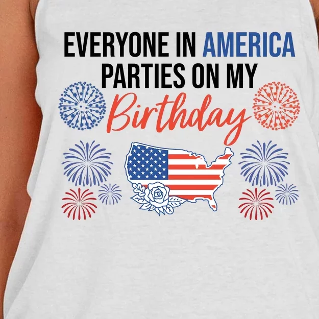 Everyone In America Parties On My Birthday Women's Knotted Racerback Tank