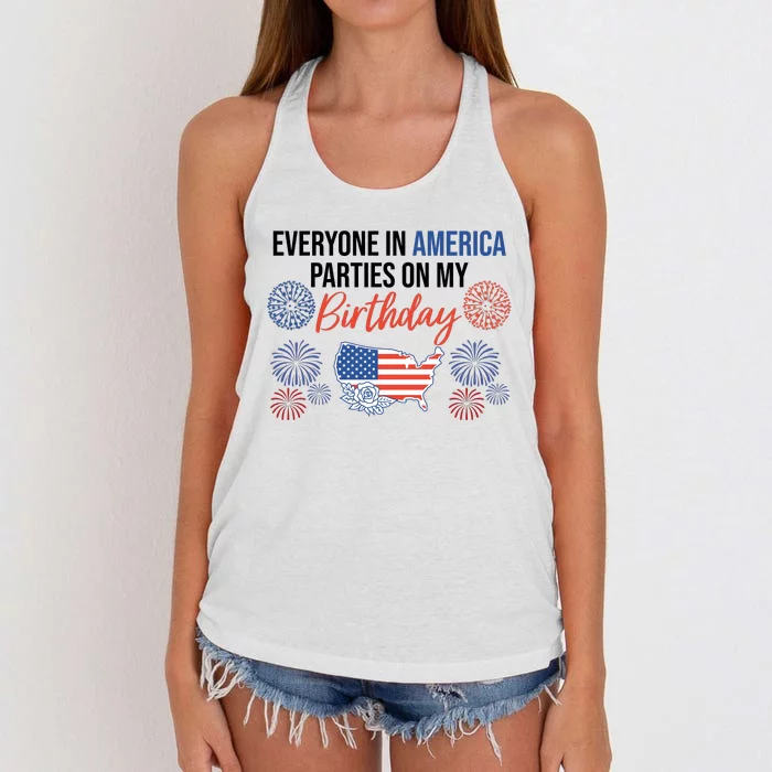 Everyone In America Parties On My Birthday Women's Knotted Racerback Tank