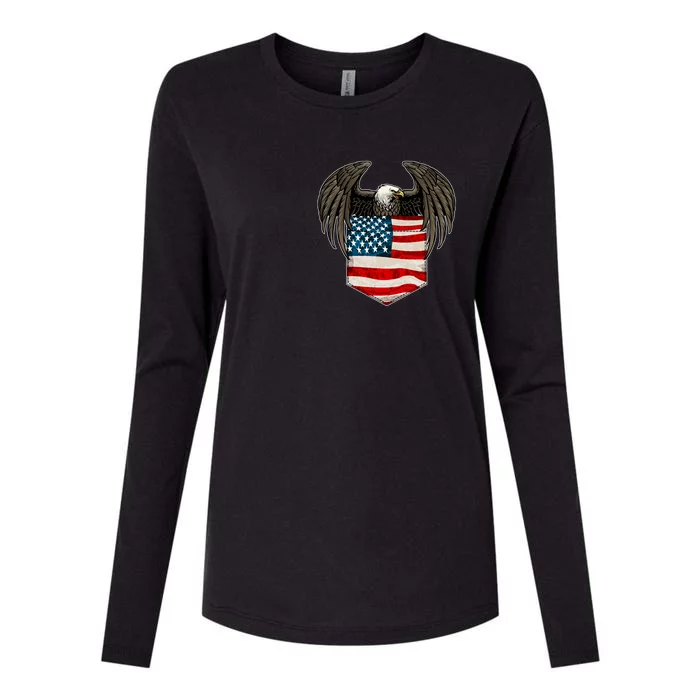 Eagle In American USA Flag Pocket Womens Cotton Relaxed Long Sleeve T-Shirt