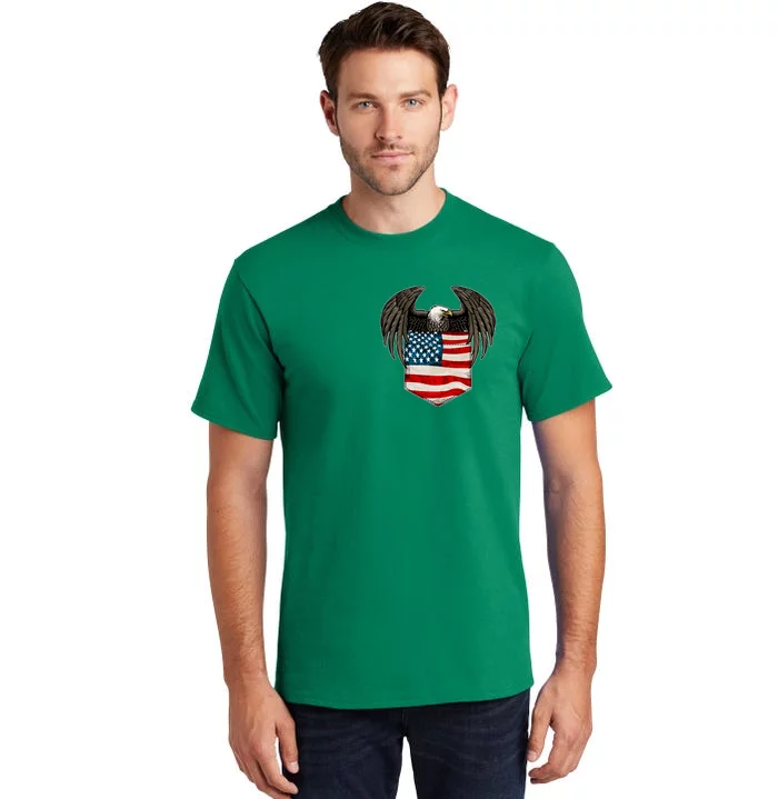 Eagle In American USA Flag Pocket Tall T-Shirt