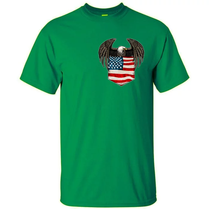 Eagle In American USA Flag Pocket Tall T-Shirt