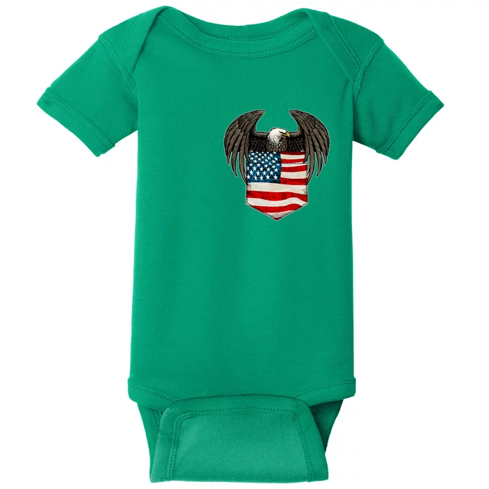 Eagle In American USA Flag Pocket Baby Bodysuit