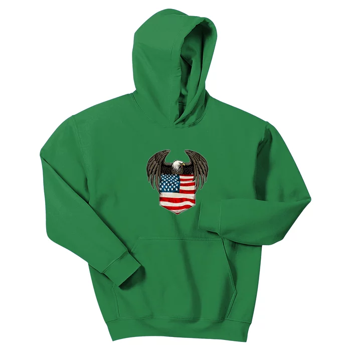 Eagle In American USA Flag Pocket Kids Hoodie