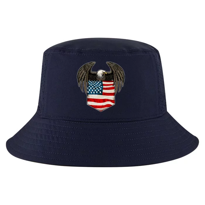 Eagle In American USA Flag Pocket Cool Comfort Performance Bucket Hat