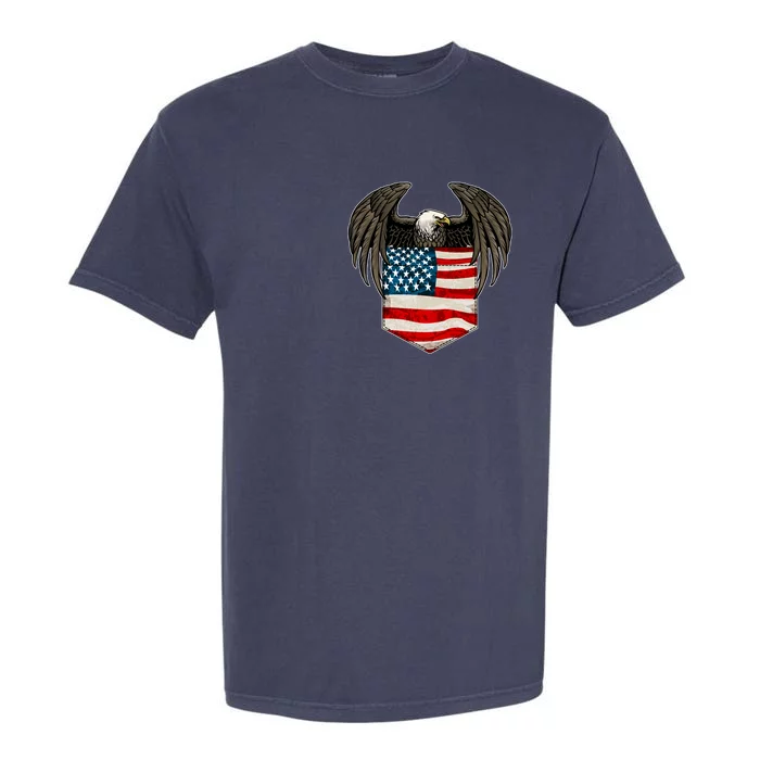 Eagle In American USA Flag Pocket Garment-Dyed Heavyweight T-Shirt